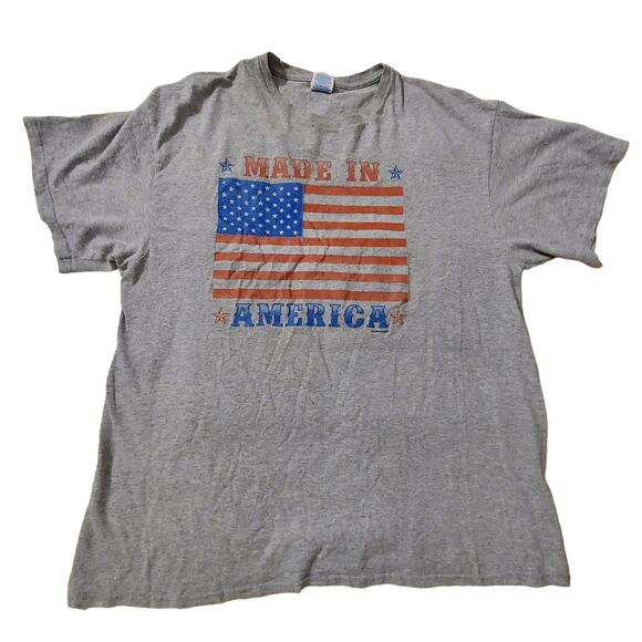 Graphic T-Shirt Mens XL Gray Made In America Flag Short Sleeve - Picture 2 of 4